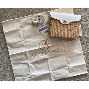 NWT Sea & Grass Kenzie Woven Seagrass Crossbody Bag – White Leather Flap